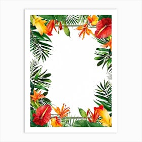 A Contemporary Tropical Floral Frame Highlighting A Variety Of Vivid Exotic Florals In Full Bloom (3) Art Print