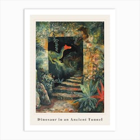 Dinosaur In An Ancient Tunnel Covered In Vines Painting 1 Poster Art Print