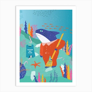 Shark Janitor Art Print