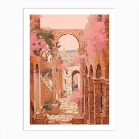 Crete Greece 2 Vintage Pink Travel Illustration Art Print