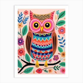 Pink Scandi Owl 4 Art Print