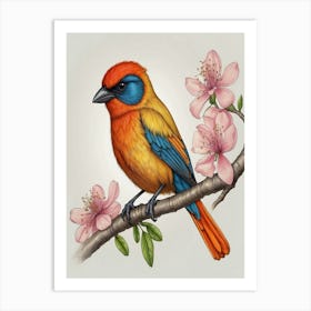 Bird In Cherry Blossoms Art Print