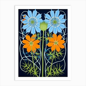 Flower Motif Painting Love In A Mist Nigella 1 Art Print