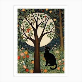 Cat In The Moonlight Style William Morris 14 Art Print