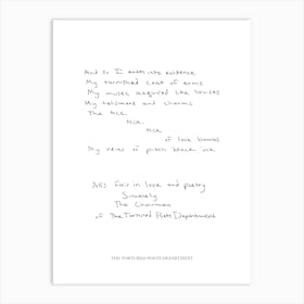 Taylor Swift Poem The Torutured Poets Apartment Handwriting Fan Art Art Print