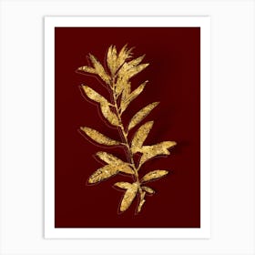 Vintage Rhodora Botanical in Gold on Red n.0199 Art Print