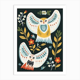 Folk Style Bird Painting Barn Owl 1 Art Print