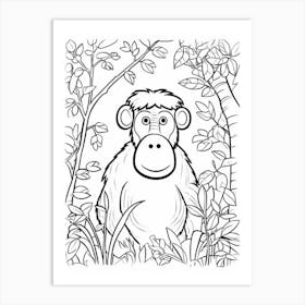 Line Art Jungle Animal Proboscis Monkey 1 Art Print