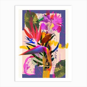 Bird Of Paradise 1 Neon Flower Collage Art Print