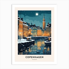 Winter Night  Travel Poster Copenhagen Denmark 1 Art Print