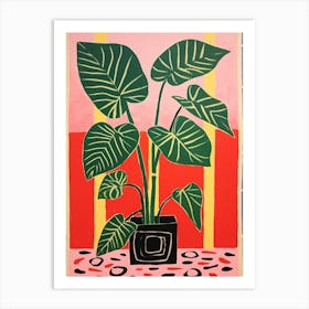 Pink And Red Plant Illustration Monstera 3 Art Print