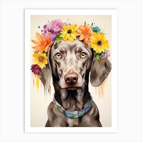 Weimaraner Portrait With A Flower Crown, Matisse Painting Style 2 Art Print