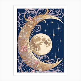 Moon And Flowers 3 Art Print