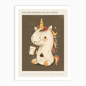 Unicorn Drinking An Iced Coffee Muted Pastels 1 Poster Art Print