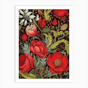 Red Flowers By William Morris Art Print