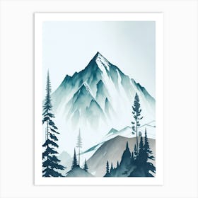 Mountain And Forest In Minimalist Watercolor Vertical Composition 18 Art Print