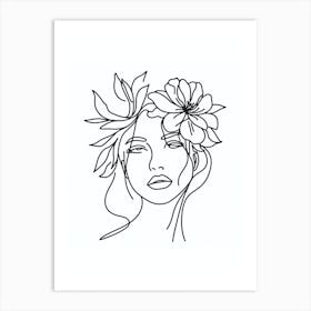 Woman's Face With Flower Line Art Art Print