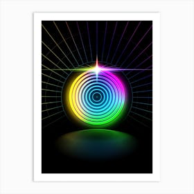 Neon Geometric Glyph in Candy Blue and Pink with Rainbow Sparkle on Black n.0102 Art Print