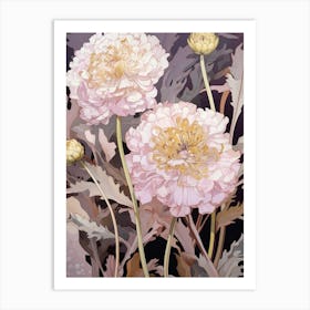 Scabiosa 2 Flower Painting Art Print