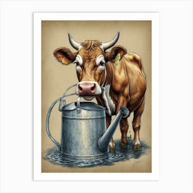 Watering Cow Art Print