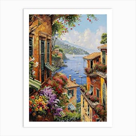 Balcony View Painting In Portofino 1 Art Print