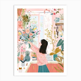 Girl With Flower Bouquet Lo Fi Kawaii Illustration 2 Art Print