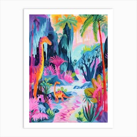 Colourful Dinosaur Friends By The River Art Print