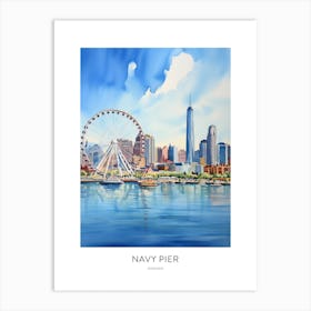 Navy Pier 2 Chicago Watercolour Travel Poster Art Print