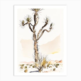 Joshua Tree By Desert Spring Minimilist Watercolour  (5) Art Print