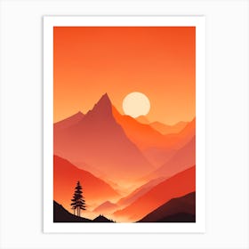 Misty Mountains Vertical Composition In Orange Tone 25 Art Print