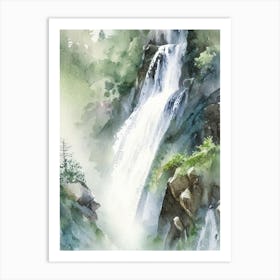 Cascade Du Rouget, France Water Colour  Art Print