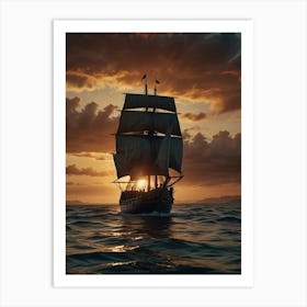 Sailing Ship At Sunset Art Print