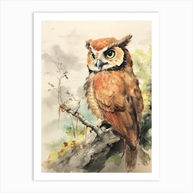 Storybook Animal Watercolour Owl 1 Art Print