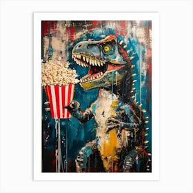 Paint Splash Dinosaur Eating Popcorn 1 Art Print