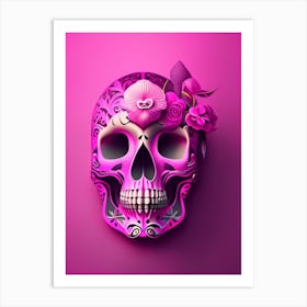 Skull With Surrealistic Elements 2 Pink Mexican Art Print