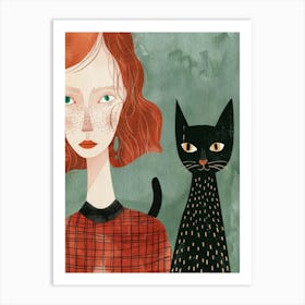 Girl With Cat 5 Art Print