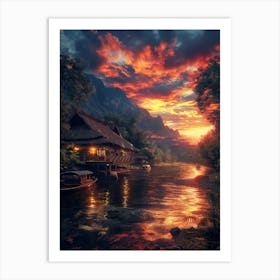 Sunset On The River Art Print