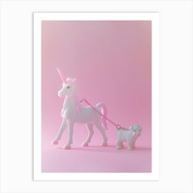 Toy Pastel Unicorn Walking A Dog 2 Art Print
