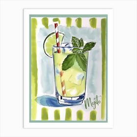 Mojito Cocktail Painting Art Kitchen Green Blue Art Print