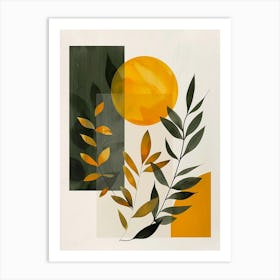 Yellow and olive sun and plants Art Print