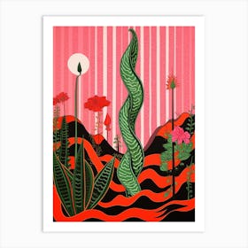 Pink And Red Plant Illustration Snake Plant 3 Art Print