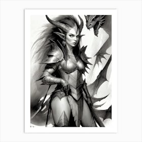 Dragonborn Black And White Painting (28) Art Print