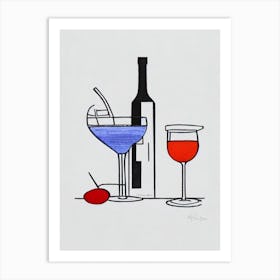 French MCocktail Poster artini Picasso Line Drawing Cocktail Poster Art Print
