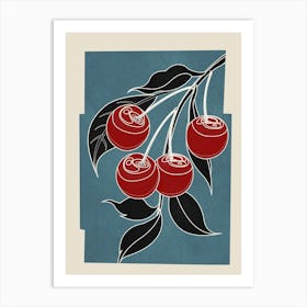 Minimalist Cherry Fruit Line Art 3 Art Print