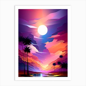 Abstract Sunset With Palm Trees Art Print