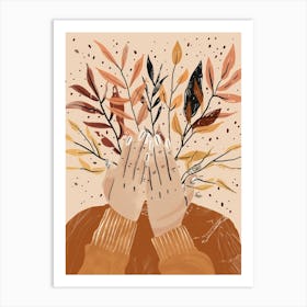 Autumn Leaves In Hands Art Print