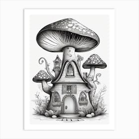 Mushroom House minimalistic line art Art Print