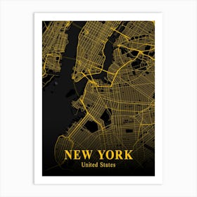 New York Gold City Map 1 Art Print