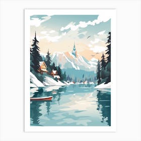 Vintage Winter Travel Illustration Lake Bled Slovenia 2 Art Print