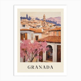 Granada Spain 2 Vintage Pink Travel Illustration Poster Art Print